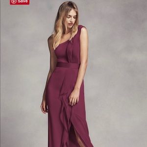 Long one shoulder bridesmaid dress with ruffles